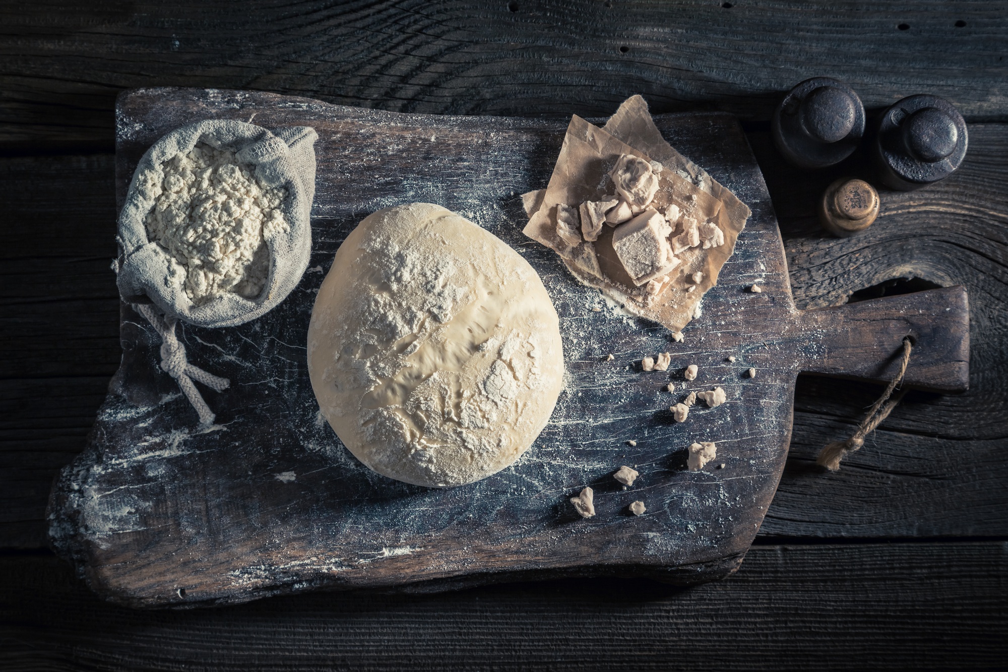 Fresh and simple dough made of flour yeast and water.